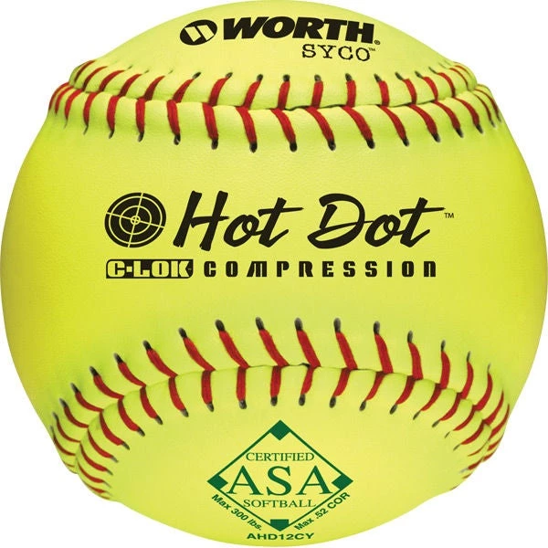 Hot Sale 💯 Worth ASA Hot Dot 12" 52/300 Composite Slowpitch Softballs: AHD12CY 👍 3 Hot Sale 💯 Worth ASA Hot Dot 12" 52/300 Composite Slowpitch Softballs: AHD12CY 👍
