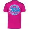 Hot Sale ✔️ DSG Apparel National Softball Association NSA Dry Fit Hot Pink Short Sleeve Shirt ✔️ -BaseBallBat Official Shop NSAFLAGLOGO2COLOR LightBlueWhiteonpink