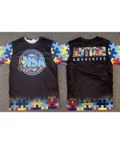 Hot Sale ⌛ DSG Apparel National Softball Association NSA Autism Awareness Sublimated Short Sleeve Shirt ❤️ -BaseBallBat Official Shop autism